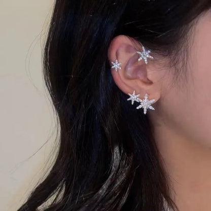 Shining Zircon Snowflake Ear Cuff for Women Non Piercing hanging ears Ear Clips Diamond Ear Hook Party Wedding Jewelry Gifts