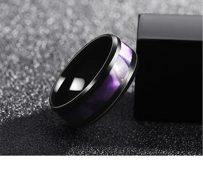 3PCS Amethyst Couple Rings 18K Black Gold Plated Womens Wedding Rings Sets and 8Mm Titanium Steel Men Engagement Promise Band Party Ring