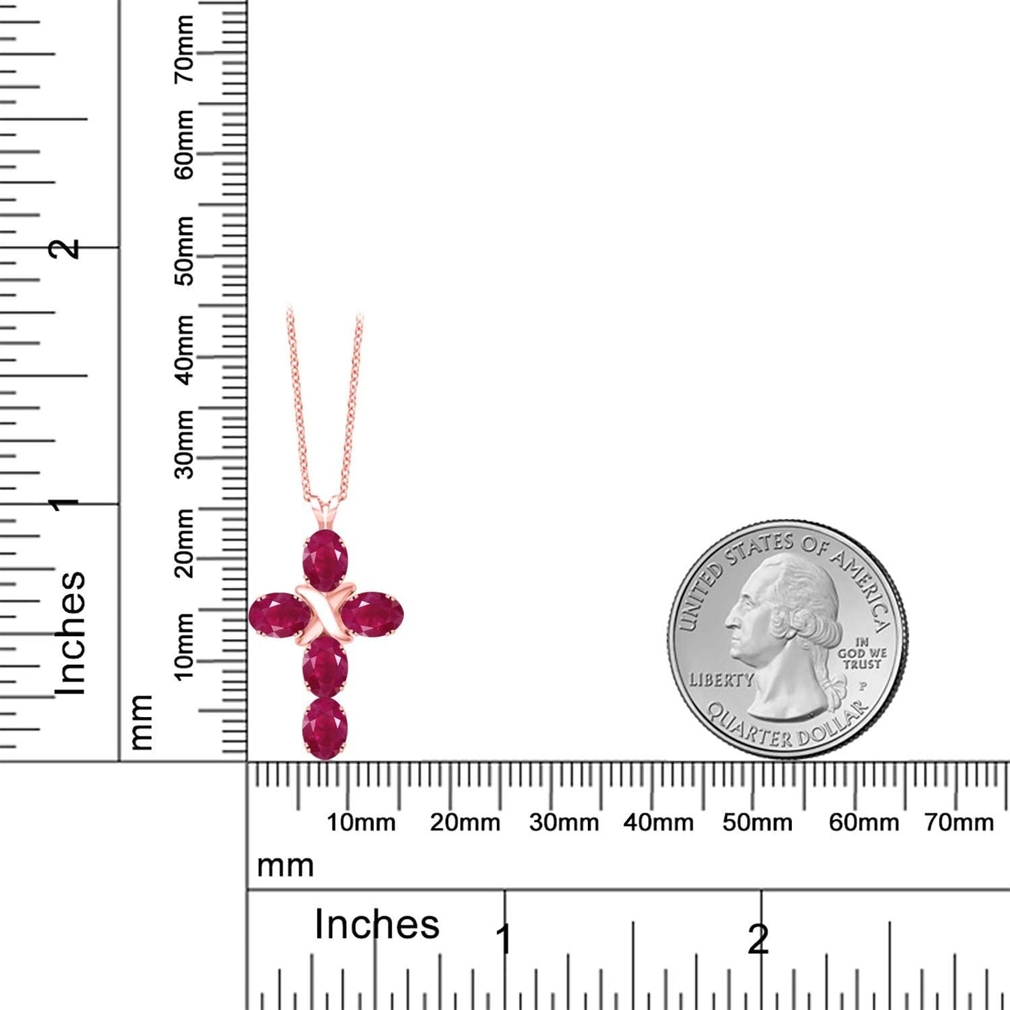 18K Rose Gold Plated Silver Red Ruby Cross Pendant Necklace for Women (3.00 Cttw, Gemstone July Birthstone, Oval 6X4MM, with 18 Inch Silver Chain)