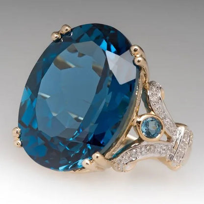 Fashion Jewelry Filled Round Blue Sapphire Women's Wedding Ring AAA Band Size6-10