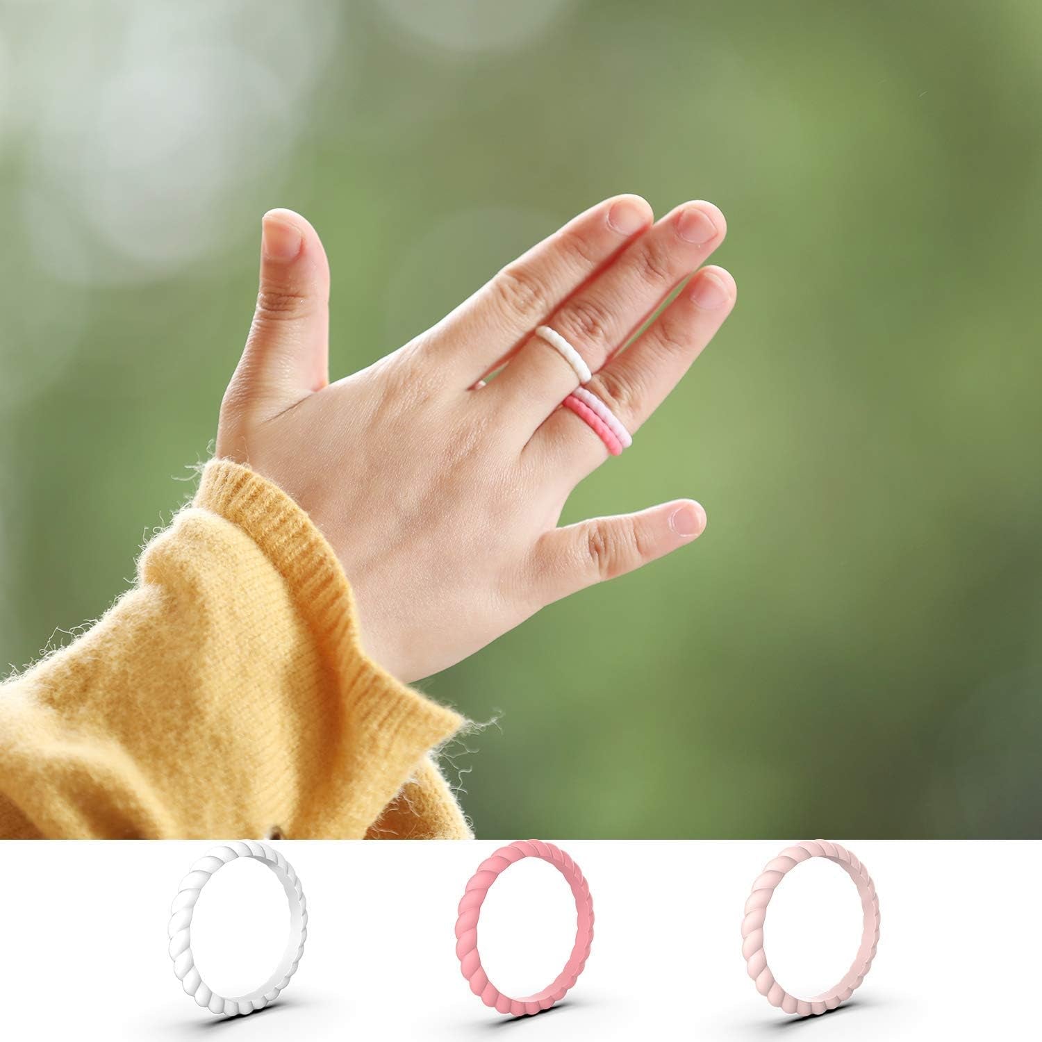 12 Packs Silicone Wedding Rings for Women, Thin Braided Rubber Wedding Bands Stackable Ring, Hypoallergenic Silicone