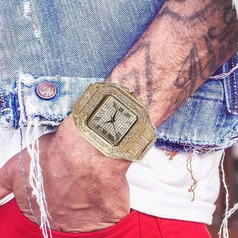 24K Gold / 925 Silver / Rose Gold Stainless Steel Hip Hop Jewelry Iced Out Diamond Thick Miami Cuban Link Chain Necklace Bracelet Watch for Men'S and Women'S Party Jewelry Set Nightclub Bar Fashion Accessories
