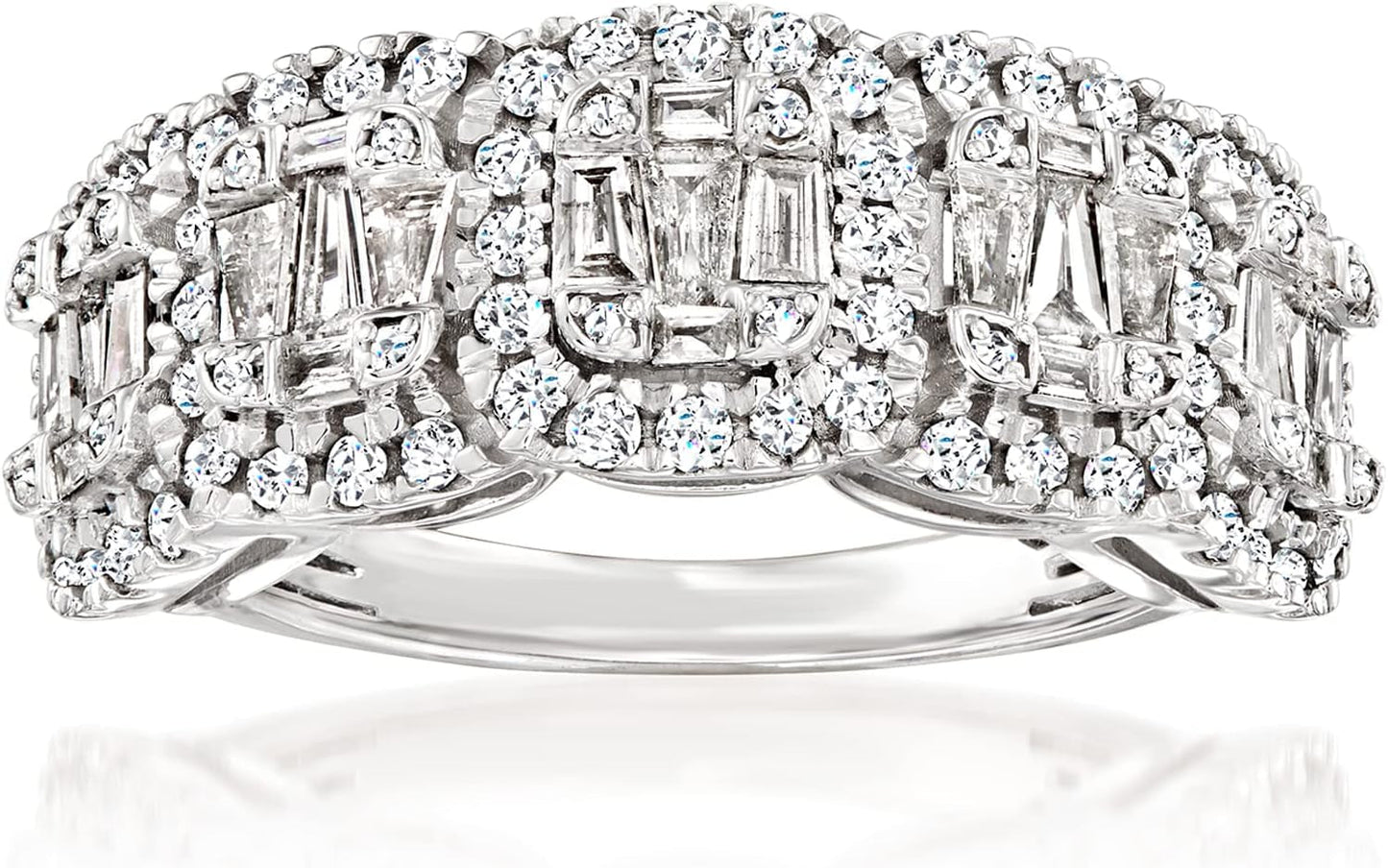 1.00 Ct. T.W. round and Baguette Diamond Ring in Sterling Silver