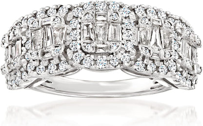 1.00 Ct. T.W. round and Baguette Diamond Ring in Sterling Silver