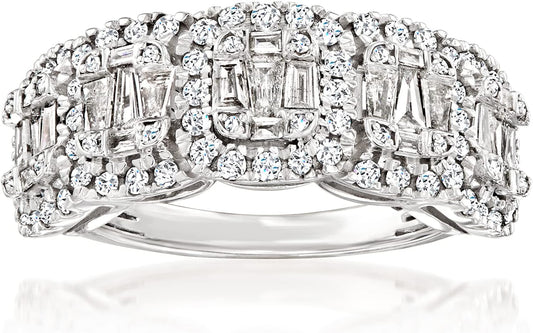 1.00 Ct. T.W. round and Baguette Diamond Ring in Sterling Silver