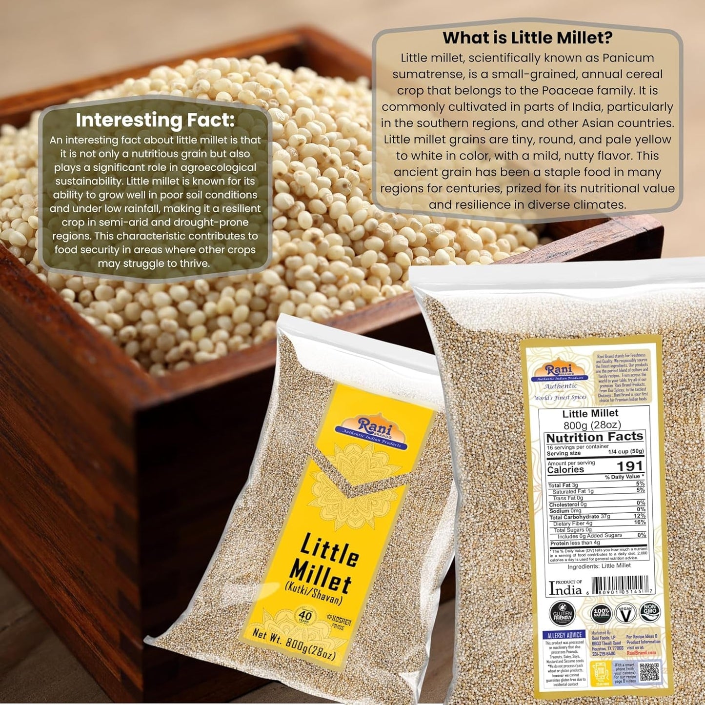 Rani Little Millet (Panicum Sumatrense) Whole Ancient Grain Seeds 28Oz (800G) ~ All Natural | Gluten Friendly | NON-GMO | Kosher | Vegan | Indian Origin | Kutki/Shavan/Saamai/Sama Kannada