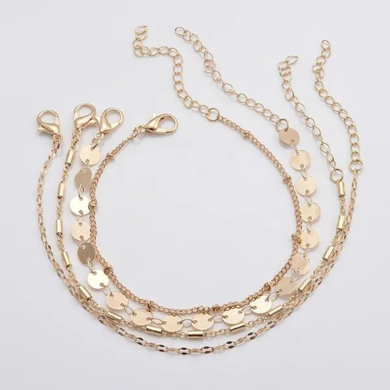 4 Pcs / Set  Gold Color and Silver Color Women's Bracelet Jewelry Bracelets for Women Girls European and American Popular Double-sided Wear Finger Bracelet