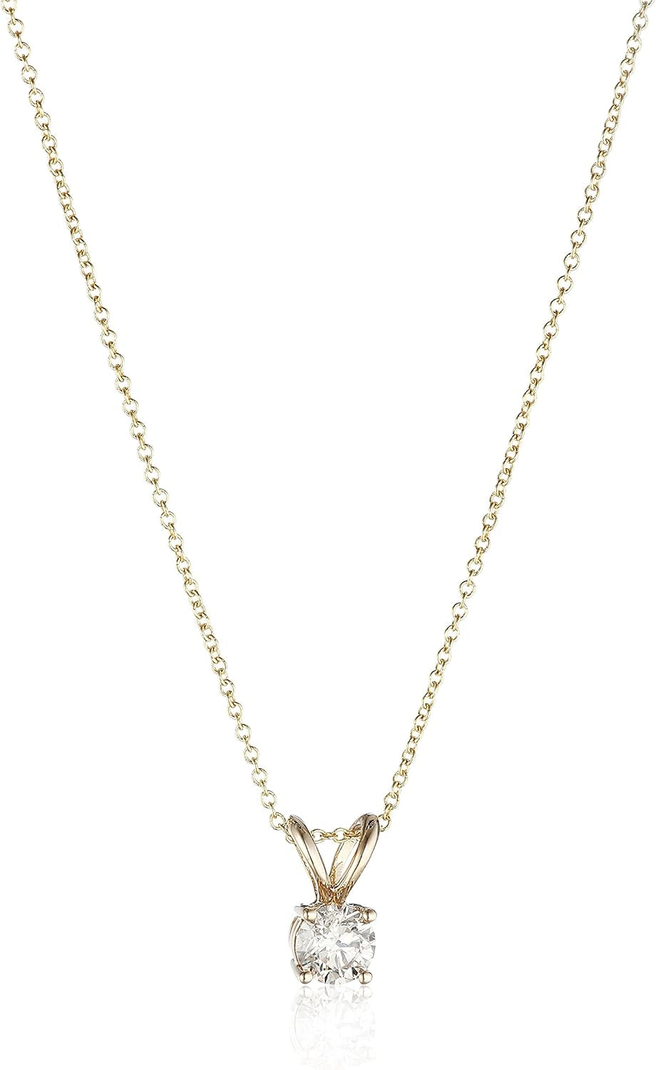 14K Gold Adjustable Prong Set Round-Cut Diamond Pendant , (Previously Amazon Collection)