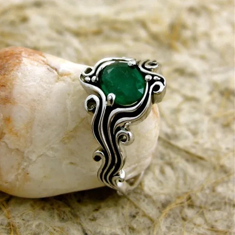 Vintage Green Gemstone Anniversary Ring 925 Sterling Silver Tsavorite Vine Ring for Women Ladaies Jewelry