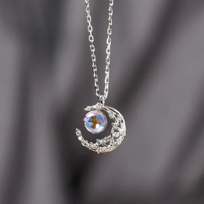 Exquisite Fashion Zircon Set Gem Moon Necklace Elegant Women's Pendant Necklace Fairy Necklace Exquisite Fashion Accessories Lover's Gift Necklace Anniversary Christmas Gift Jewelry