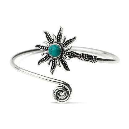 1 Pc Bohemian Turquoise Sunflower Bracelets Creative Sun Pattern Opening Bangle For Women Vintage Party Jewelry