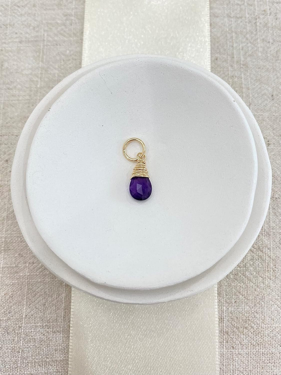 February Birthstone Charm for Necklace or Bracelet - Small Genuine Amethyst Briolette Pendant Wire Wrapped in Gold Fill