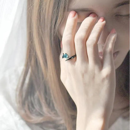 Black Rose Bud Creative Lovers Silver Ring and Ring Thorn Personality Opening Lovers Ring Couple Ring