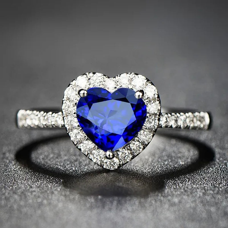 925 Sterling Silver Blue Sapphire Heart Promise Ring for Women Girl Size 5-10