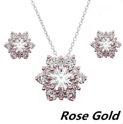 New Creative Diamond Snowflake Necklace Earring Set Pendant Necklace Female Necklace Set