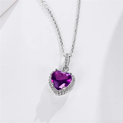 Women'S Birthstone Necklace Ruby/Sapphire/ Amethyst Jewelry 925 Sterling Silver Chain Love Heart Pendant Crystal 12 Month Birth Stones Pendant for Women Girls, 誕生石,Pierre De Naissance,Valentines Gift