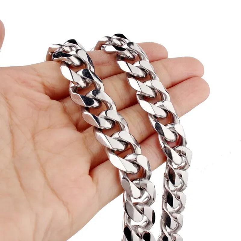 Charm Mens Stainless Steel Bracelet Necklace Silver/Gold Curb Cuban Link Chain 8"-40"