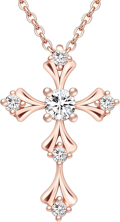 Moissanite Cross Necklace for Women, 925 Sterling Silver 14Kgold Plated Necklaces with Sparkling Moissanite Pendant, Faith Women'S Jewelry, Trendy Gift for Women Mom Friend