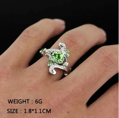 New Hogwarts Slytherin Ring Classic Magic School Charm Green Crystal Tsavorite Wedding Rings 925 Sterling Silver Engagement Rings