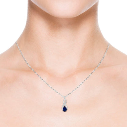 Natural 0.75 Carat Blue Sapphire Infinity Pendant Necklace for Women with Diamonds in 14K White Gold with 18 Inch Chain - September Birthstone Jewelry Gift