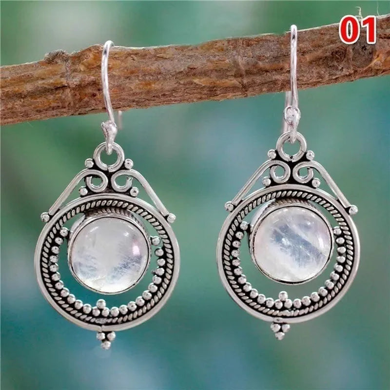 12Styles Vintage Earrings Rainbow Moonstone Earring Amethyst&Peridot&Pearl Dangle Earrings for Women Wedding Bridal Jewelry Gifts
