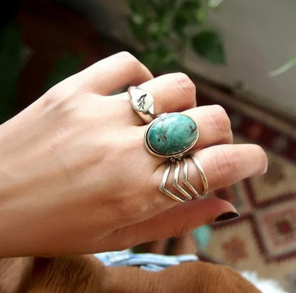 ANTIQUE DESIGN Sterling Silver Ring for Women Boho Thumb Chunky Adjustable Men's Women's Meditation Statement Jewelry