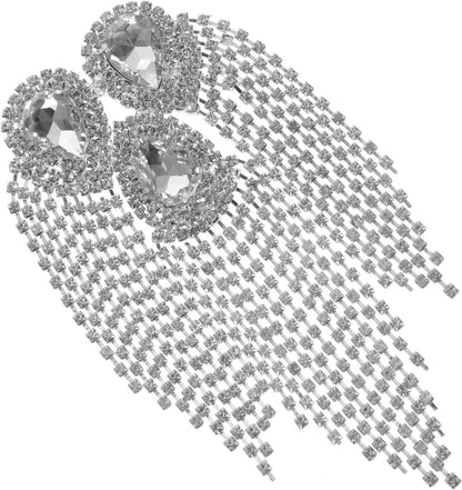 Large Droplet Tassel Decorative Patch Silver Base White Diamond Alloy Brooch for DIY Craft