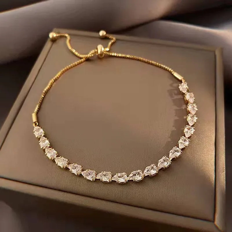 New Exquisite Women's Fashion Golden Silver Luxury Crystal Diamond Bracelet Temperament Personality Size Adjustable Bracelet Jewelry Gift