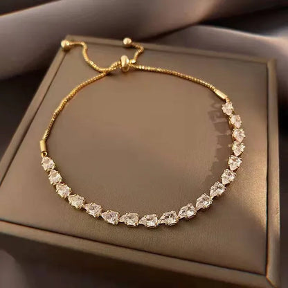 New Exquisite Women's Fashion Golden Silver Luxury Crystal Diamond Bracelet Temperament Personality Size Adjustable Bracelet Jewelry Gift
