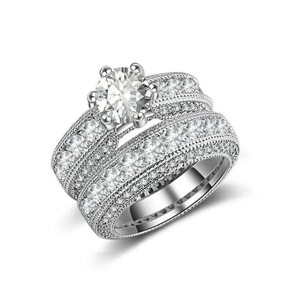 2Pcs/Set Rings for Women 925 Sterling Silver Natural Sapphire Geometric Rings for Women AAA Zircon Diamond Ring Princess Wedding Wedding Ring Set Birthday Valentine'S Day Gift Accessories Jewelry