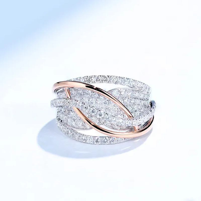 Exquisite Luxury Women'S Fashion Dazzling Ring Silver Plated Rose Gold Plated Two-Color Cross White Cubic Zirconia Ring Elegant Princess Romantic Bride Engagement Ring Noble Anniversary Ring Christmas Gift Jewelry