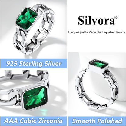 Cuban Link Chain Band Ring with CZ Sterling Silver Jewelry Wedding Engagement Gift with Delicate Packaging