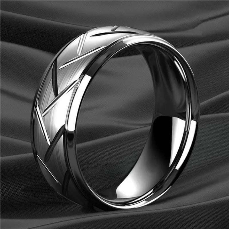 Fashion Creative Black Silver Groove Cut Ring Diagonal Arc Solid Color Ring Engagement Ring Anniversary Gift