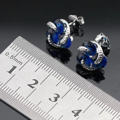 Delightful 925 Sliver Jewelry Sets Blue Zircon  Necklace Pendant Earring Ring Bracelet For Women  Dating Gift
