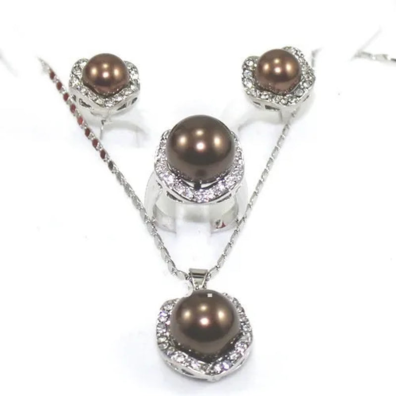 Fine Jewelry Brown South sea shell pearl earring pendant ring set
