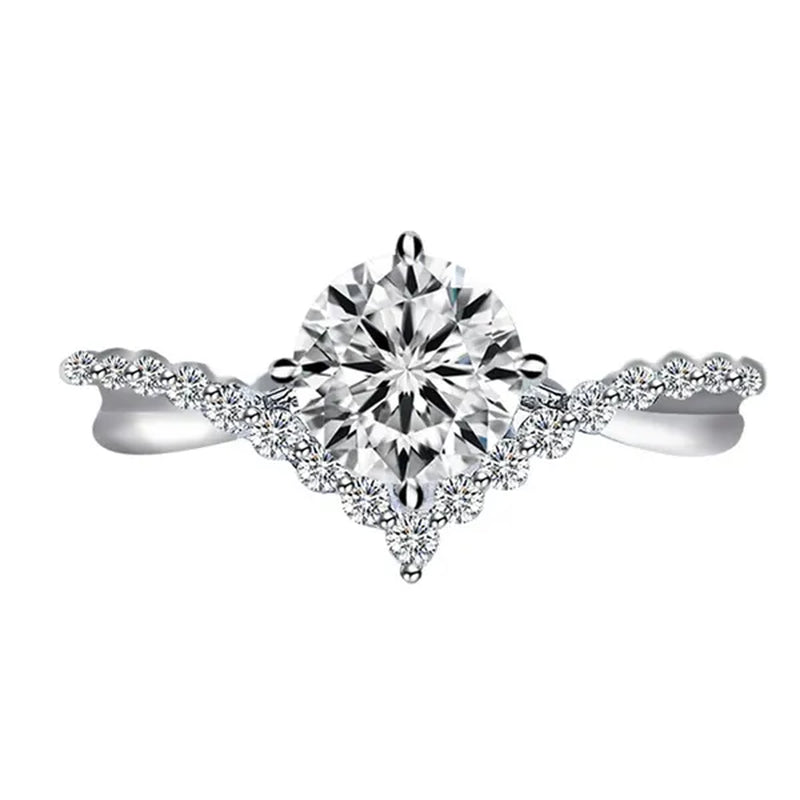 Luxury 925 Sterling Silver White Sapphire Ring round Cut Moissanite Diamond Jewelry for Women Rings Beautiful Bride Proposal Engagement Wedding Accessories Party Anniversary Gift