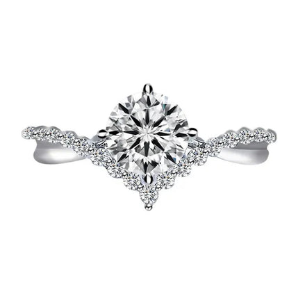 Luxury 925 Sterling Silver White Sapphire Ring round Cut Moissanite Diamond Jewelry for Women Rings Beautiful Bride Proposal Engagement Wedding Accessories Party Anniversary Gift