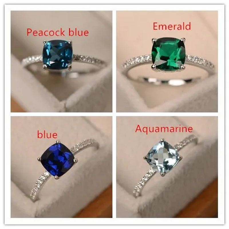 Luxuriant noble Sapphire /Peacock blue/Emerald /Aquamarine Ring  Silver Jewelry  Engagement ring