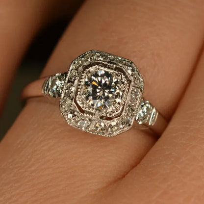 925 Sterling Silver Art Deco Inspired CZ Diamond White Sapphire Wedding Ring for Women Bridal Jewelry