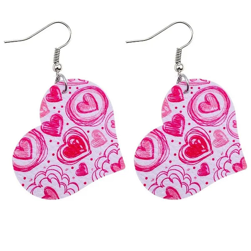Europe and America 2021 New Valentine'S Day Leather Heart-Shaped Love Red Lips Double-Sided Printing PU Earrings