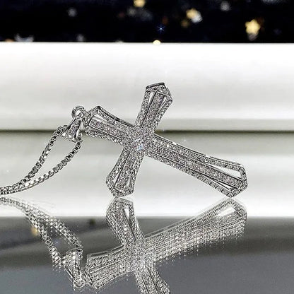 Jewelry Fashion Diamond Pendants 925 Sterling Silver Jesus Cross Necklace Ornament