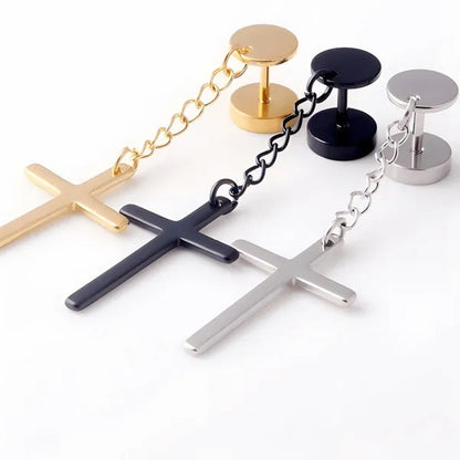 Fashion Barbell Earrings Stainless Cross Earrings Stainless Steel Cross Earrings Men