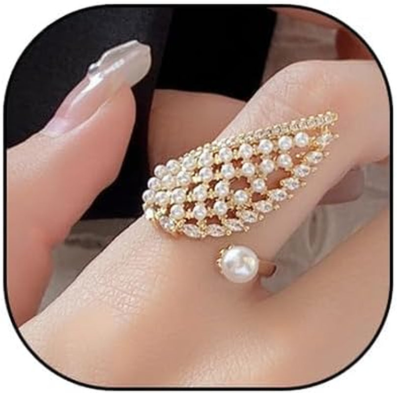 Vintage Pearl Ring Stacking Promise Pearl Rings Adjustable Open Finger Ring Trendy Personality Statement Jewelry for Women