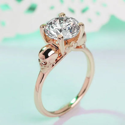 White Copper Jewelry Ring Men and Women Exaggerated Personality Skull Head Black Zircon Diamond Ring