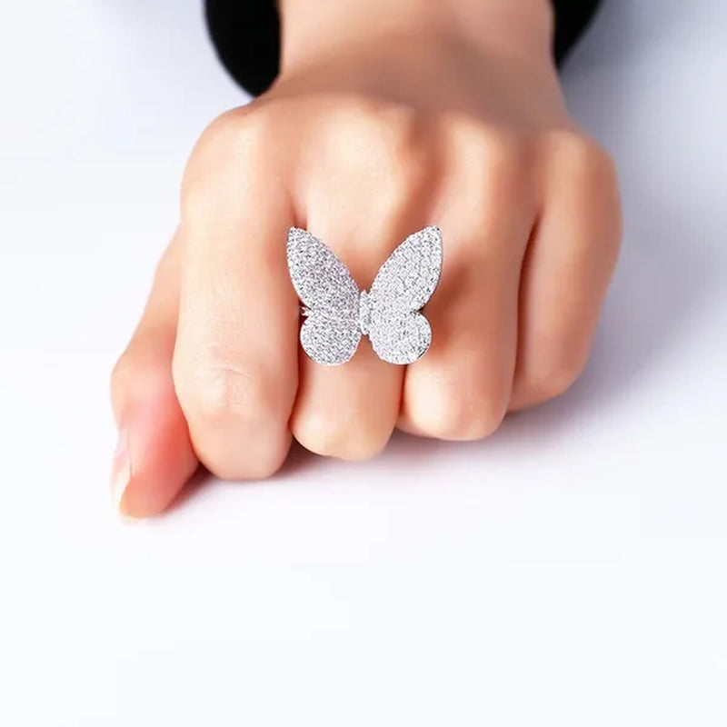 Silver Ring Butterfly Ring Statement Crown Ring Natural Gemstones Ring Wedding Bride Engagement Band Charm Party Ring Jewelry
