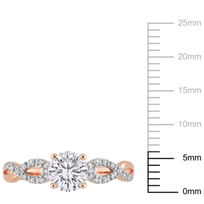 Women'S Engagement Anniversary Bridal 1 CT Round-Cut Created White Sapphire 1/10 CT Diamond 10Kt Rose Gold Solitaire Ring with Infinity Band with 4/Claw/Shared Prong Setting (G-H, I1-I2)