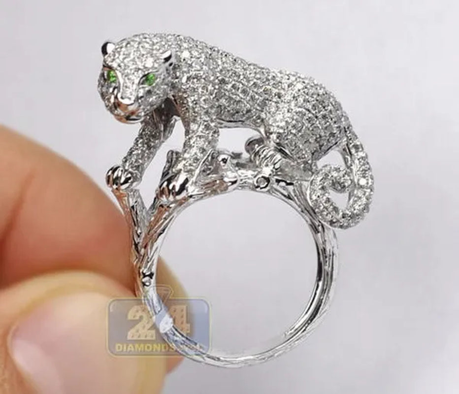 Sparkling 925 Sterling Silver Natural Gemstone White Sapphire Leopard Ring Party Unique Jewelry Gifts Size 6 7 8 9 10
