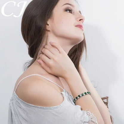 CANDICE 2023 Newest Design Women Luxury CZ Zirconia Silver Bracelets With Blue Stones 18CM+2.5CM（extended clasp）