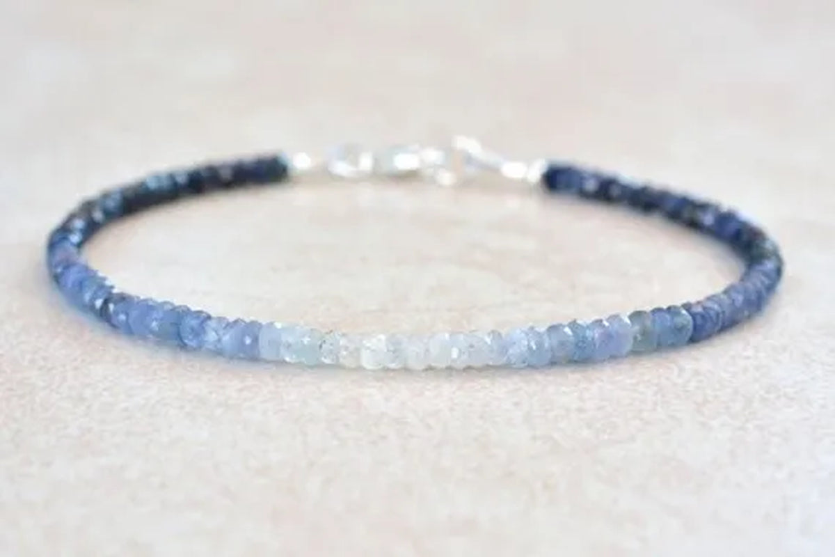 September Birthstone Bracelet, Ombre Sapphire Gemstone Bracelet, Natural Blue Sapphires, Bead Bracelet, Birthstone Bracelet