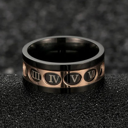 Roman Numerals Rotatable Black Rose Gold Titanium Steel Rotatable Spinner Ring for Men Jewelry Luck Finger Rings Wedding Band